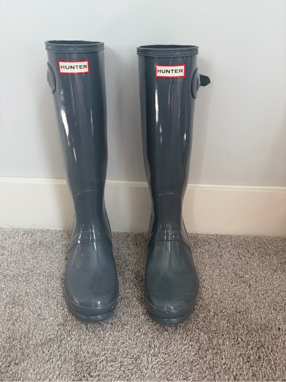 Hunter Glossy Tall Rain Boots in Graphite